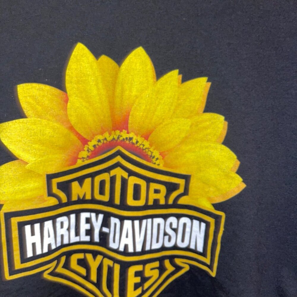Womens Tee Shirt Size 2XL Black Harley Davidson Sunflower Crew Neck Casual - Picture 5 of 6